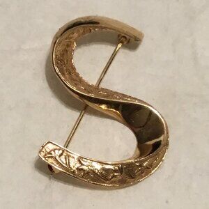 Vintage & gorgeous Joseph Merrin 14K gold fancy S monogram brooch